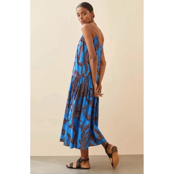 Anthropologie Atsu Flounced Paisley Midi Dress S Boho Hippie Coastal Cottagecore - Picture 1 of 9